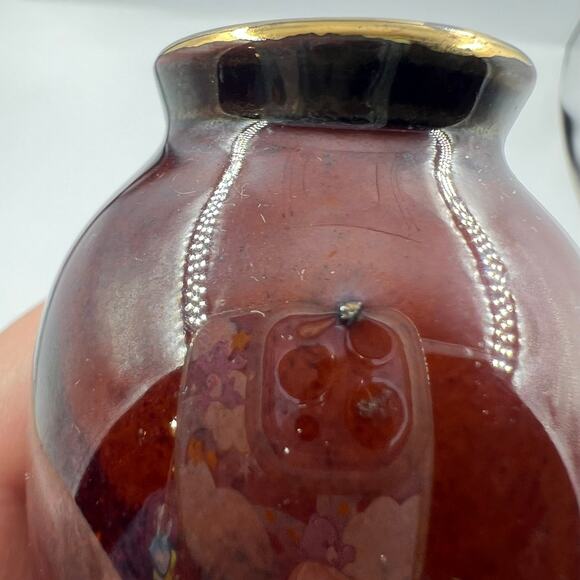 Vintage Miniature Peacock Japanese Vase CoBalt Gold Glazed Porcelain Mini Bud - Picture 8 of 11